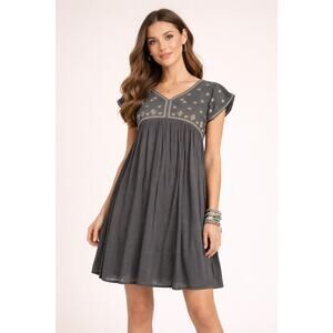 WREN AND IVORY Womens XL Gray Knee Length Embroidered Boho Flowy Dress